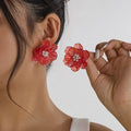 Small fresh and colorful scallop flower earrings with sweet pearl inlay, versatile and versatile