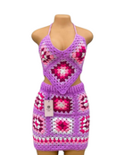 Conjunto Crochê Colorido – Top e Saia Curta