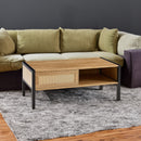 40.16" Rattan Coffee table, sliding door for storage, metal legs, Modern table for living room , natural