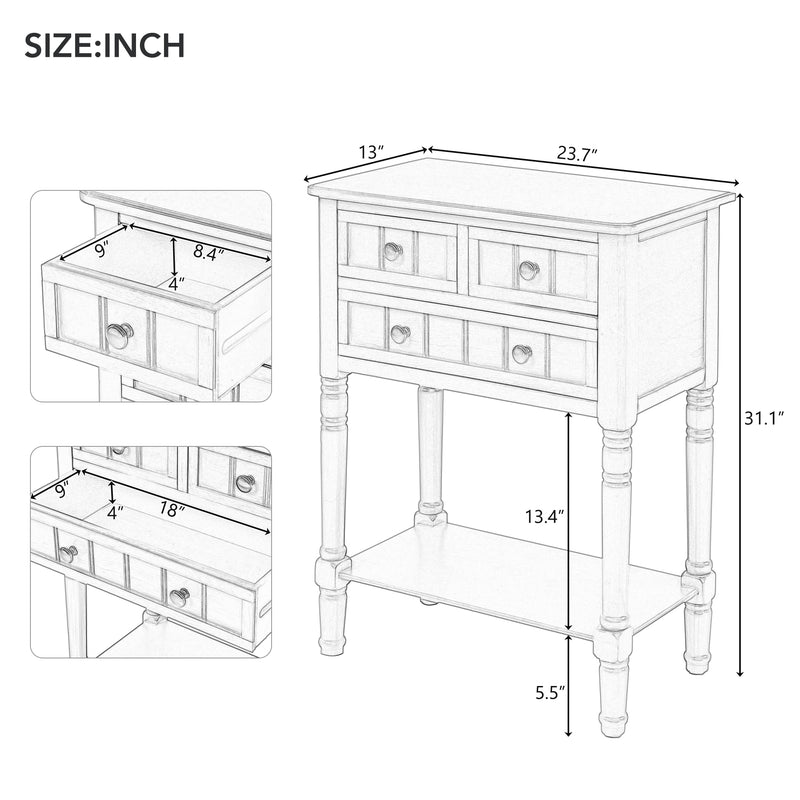 TREXM Narrow Console Table, Slim Sofa Table with Three Storage Drawers and Bottom Shelf for Living Room, Easy Assembly (Navy)