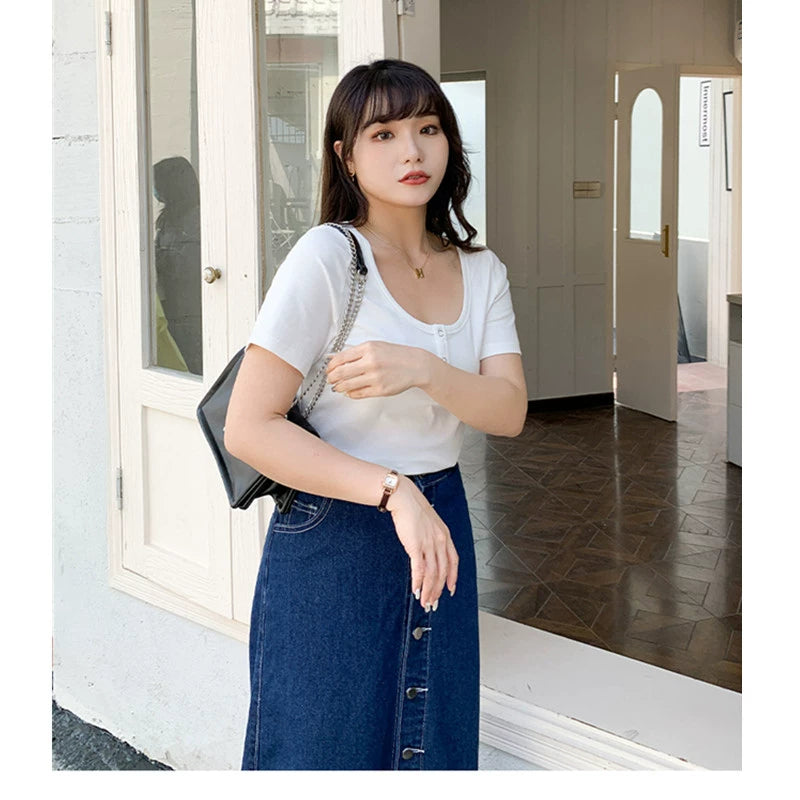 Fat mm Casual Scoop Thread Inner Wear Short-Sleeved T-shirt