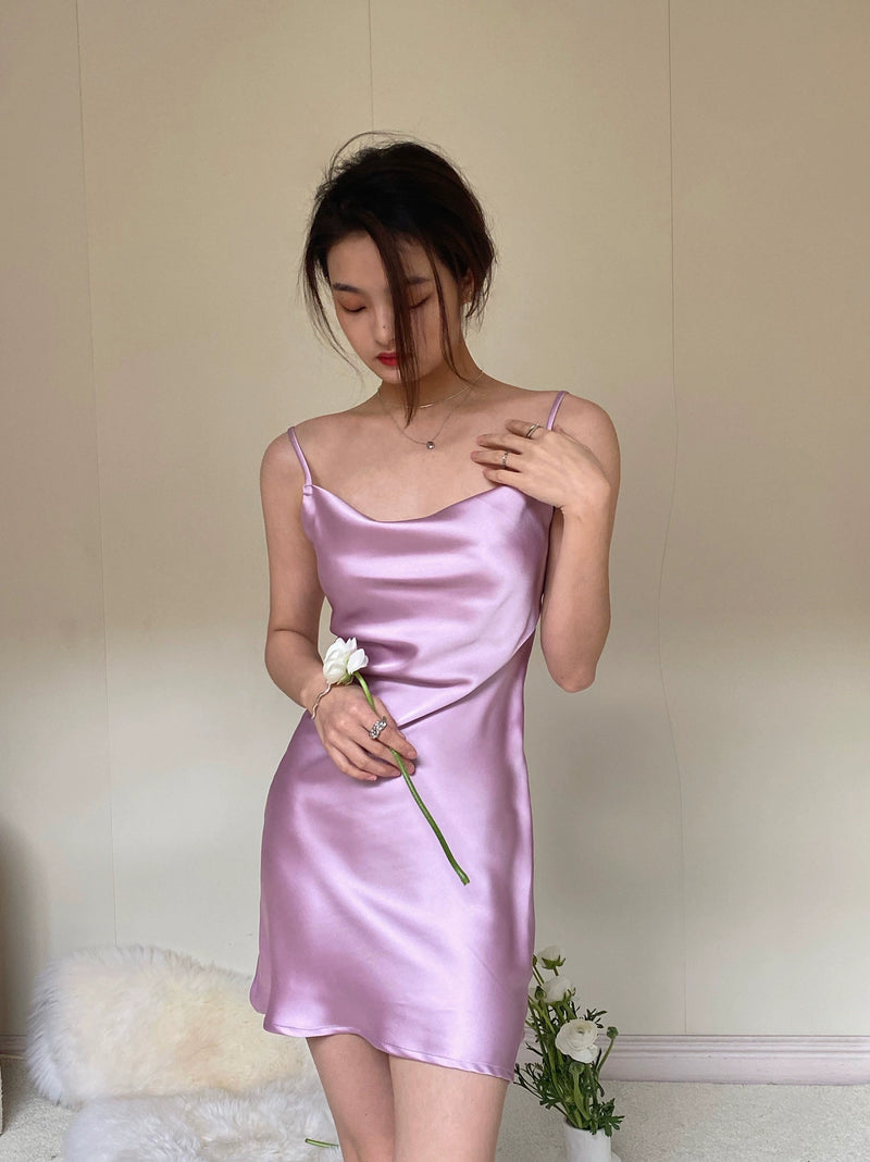 Niche Milk Purple Strap Silk Satin Dress