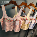 Bohemian Crocheted Flower Cut Out Flower Knitted Camisole 2023 New Korean Style Fresh Beauty Back Tube Top Export