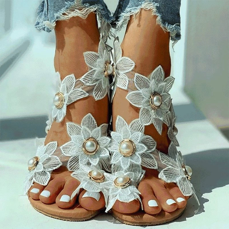 Women Shoes Sandals Boho 23 Summer White Floral Beach