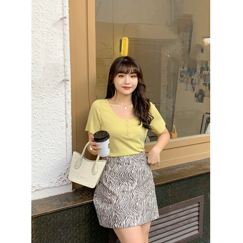 Fat mm Casual Scoop Thread Inner Wear Short-Sleeved T-shirt