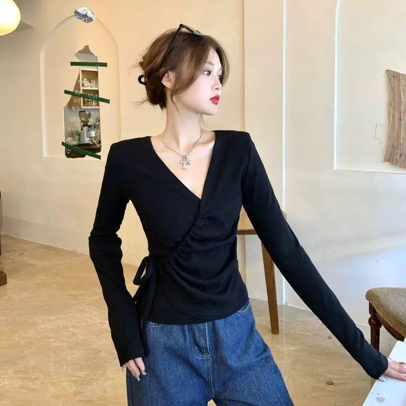 150.00kg plus Size Slim Fit Slim and Sexy Sexy Design Blouse Plus Size Ladies Autumn and Winter Niche 200 All-Match Bottoming Shirt