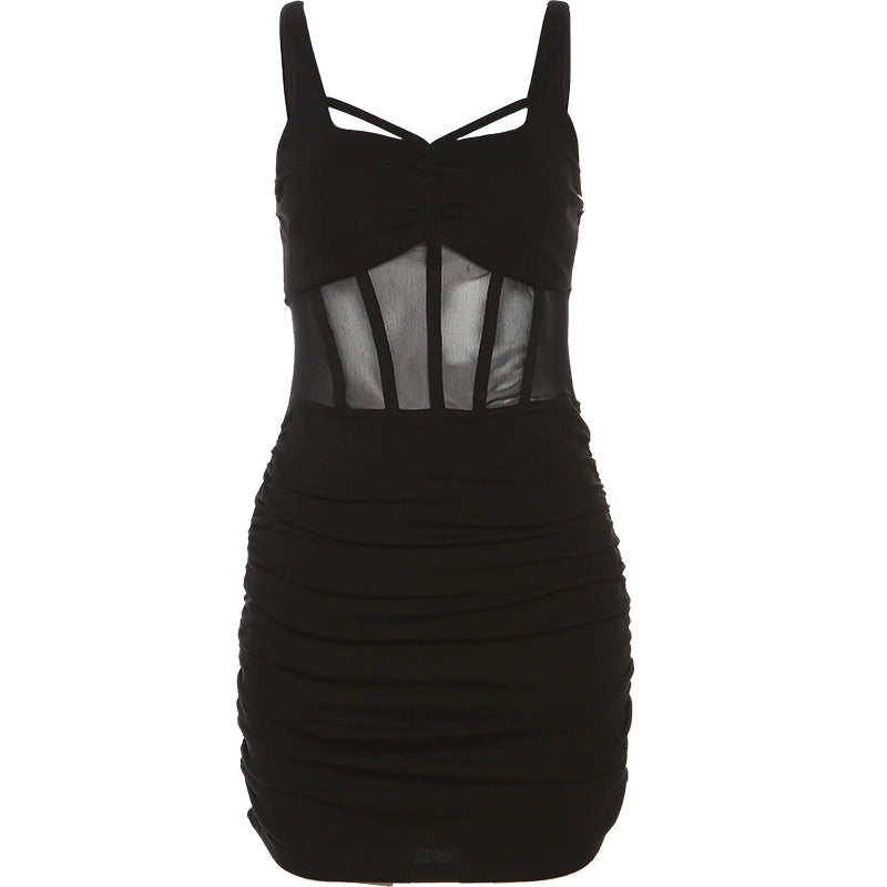 Kliou Sexy Sleeveless Dress Ruched Mesh