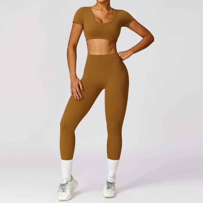 2024 Brushed Long Sleeve Yoga Suit Sexy Outerwear Tight Sports Suit Quick-Drying Running Fitness Clothes Two-piece Set