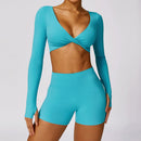 2024 Brushed Long Sleeve Yoga Suit Sexy Outerwear Tight Sports Suit Quick-Drying Running Fitness Clothes Two-piece Set