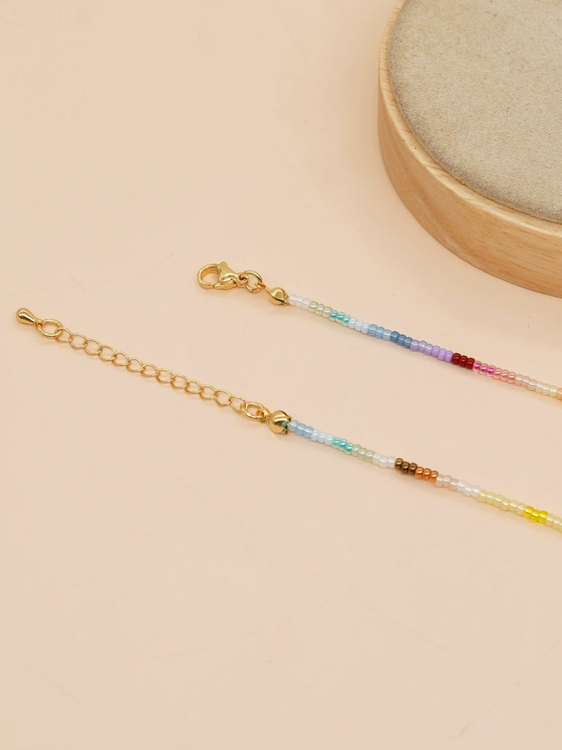 Fashion Bohemian Rainbow Color Necklace Water Drop Beads