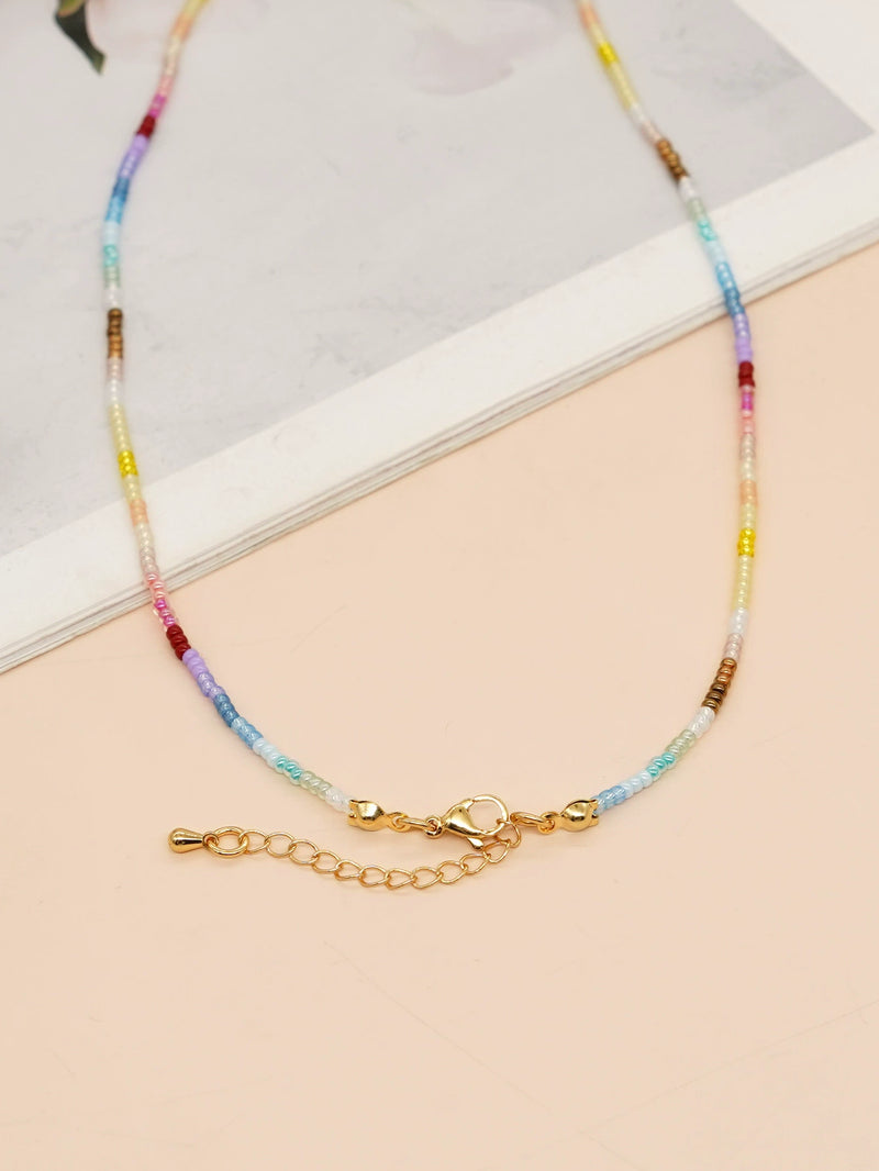 Fashion Bohemian Rainbow Color Necklace Water Drop Beads