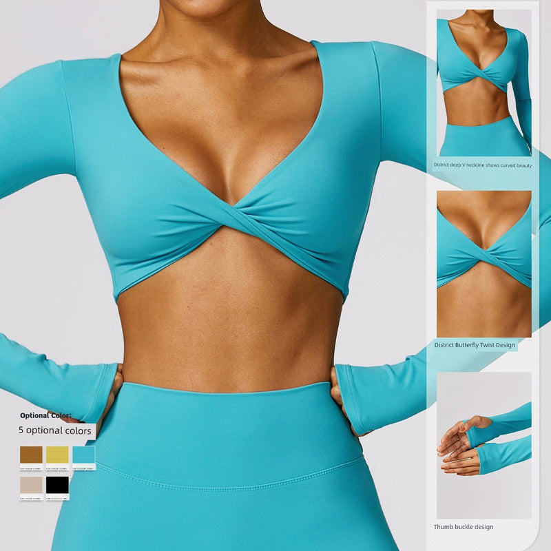 2024 Brushed Long Sleeve Yoga Suit Sexy Outerwear Tight Sports Suit Quick-Drying Running Fitness Clothes Two-piece Set