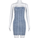 Fashion Backless Tube Denim Dress Summer Sexy Y2K Slim Short Dresses For Women Clothing